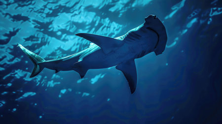 Hammerhead shark in deep blue waterの素材