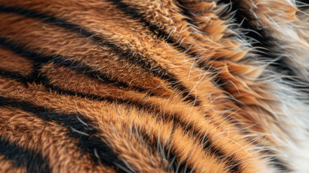 Detailed macro image of tiger fur texture, focusing on the softness and unique markings of the wild cat's coatの素材