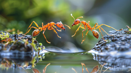 Fire ants forming a bridge with their bodiesの素材
