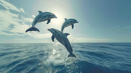 Dolphins jumping out of seaの素材