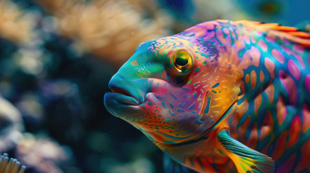 Close-up of a vibrant parrotfishの素材