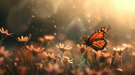 Monarch butterfly resting on a wildflowerの素材