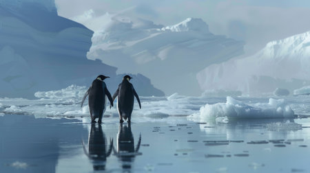 Emperor penguins walking on iceの素材