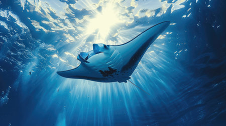 Majestic manta ray in open oceanの素材