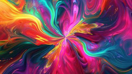 A vibrant abstract background with psychedelic swirls and kaleidoscopic colors.の素材