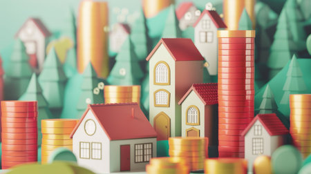 Graphical depiction of increasing financial returns in the housing market, showcasing gains from rental income and real estate investments amidst a thriving and prosperous property sector.の素材