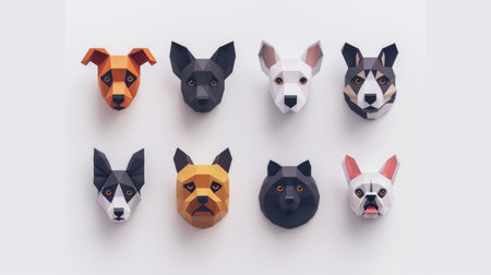 Set of 9 sleek, modern pet icons arranged symmetrically on white backgroundの素材