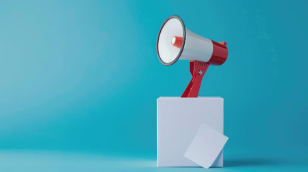 Loudspeaker and blank paper with a tick in the ballot box, representing US election concept. Voting and announcementの素材