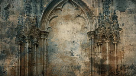 Elegant gothic architectural details on a worn vintage texture background, capturing the essence of historical grandeurの素材