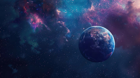 Planet floating in space, offering a breathtaking and awe-inspiring cosmic sceneの素材