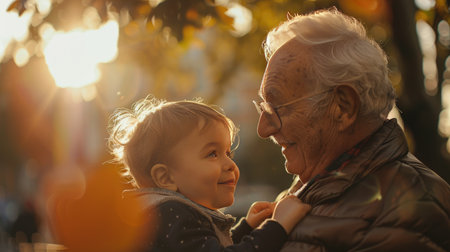 Child and grandparent connect through touch, highlighting generational bonds and joy.の素材