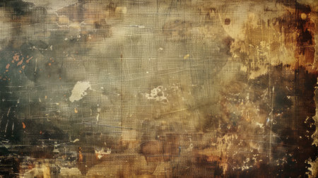 Vintage vignette texture with dust, scratches, and cracks, creating a distressed and worn backgroundの素材
