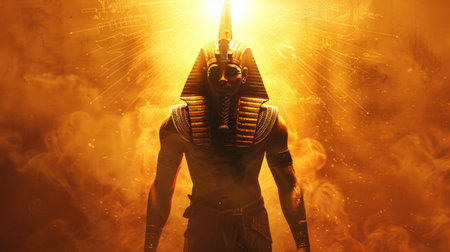 Conceptual image of Ra with radiant sunlight, symbolizing his power and importance in Egyptian mythology.の素材