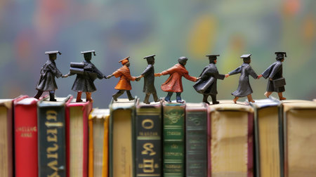 Graduates on books, highlighting the connection between education and career success.の素材