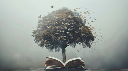 Knowledge tree concept: branches representing diverse fields of study and educational breadth.の素材