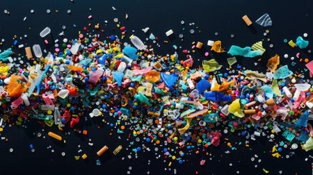 Image of a pile of microplastics, symbolizing the threat of food contamination and promoting environmental awareness regarding the pervasive issue of plastic pollution.の素材