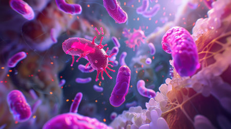 Concept of a healthy gut, illustrating mechanisms to prevent leaky gut syndrome.の素材