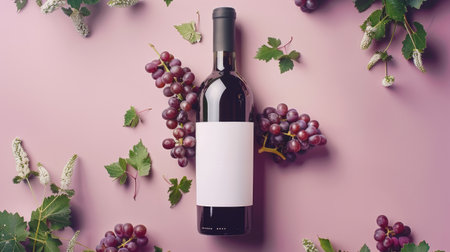 Wine bottle mockup with gardening grapes, providing copy space for wedding or anniversary greeting cards -の素材