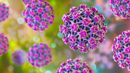 Illustration of HPV viruses, focusing on their role in cervical cancer and the importance of preventive measuresの素材