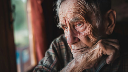Elderly man with a thoughtful expression, symbolizing the struggles of Alzheimer and memory lossの素材