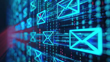 Screenshot of an email inbox flooded with unknown or suspicious emails, highlighting potential risks.の素材