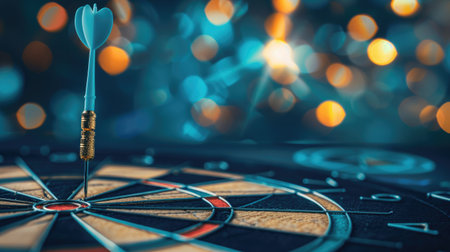 Strategic goals visualized with arrows on a virtual dartboard, emphasizing business planning and accuracy.の素材
