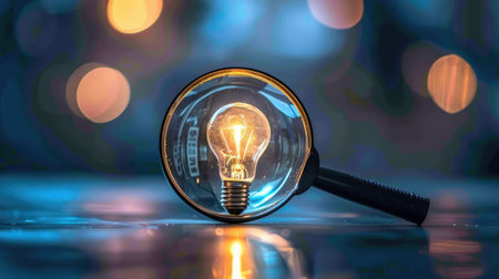 Light bulb illuminated by a magnifying glass, representing creative goal settingの素材