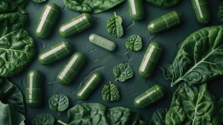 Keto diet concept with vegetable capsules, promoting dietary supplements made from natural cruciferous extracts.の素材