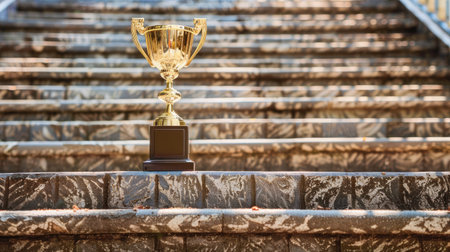 Symbol of success: trophy at the top of steps, representing the culmination of hard workの素材