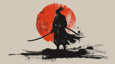 Elegant silhouette of a Japanese samurai in vector form, showcasing classic design.の素材