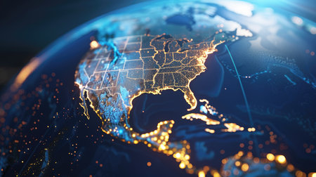 Abstract globe with North America highlighted, offering a visual for global connections and geographic themesの素材