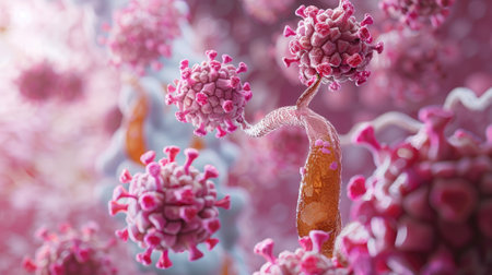 Human papillomaviruses concept, showcasing the virus's impact on the uterus and the importance of medical intervention.の素材