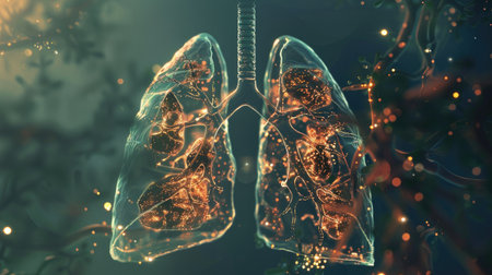 Healthy lungs depicted with clear structures, showcasing the significance of proper respiratory function.の素材
