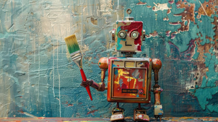 Symbolic image of a robot holding a paintbrush, representing technology's role in artistic expressionの素材