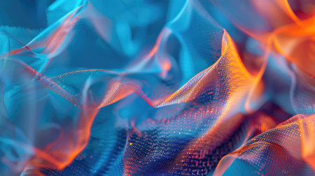 Dynamic blue and orange light background with texture overlay, offering a vibrant visual for creative projectsの素材