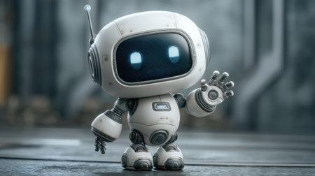 This charming robot design captures the essence of friendliness and innovation, appealing to both kids and adults. A perfect digital companion in a futuristic setting.の素材