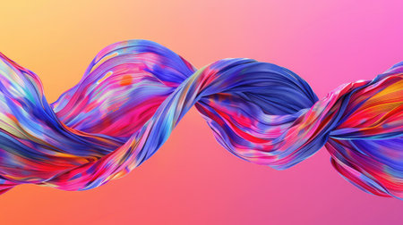 Colorful ribbon made of brush strokes, forming an abstract wave pattern on a dynamic and vibrant backgroundの素材