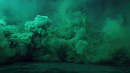 Toxic green smoke on a dark ground, creating a mysterious and dramatic background for eerie scenesの素材