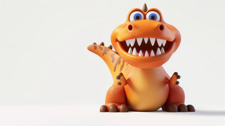 3D illustration of a happy dinosaur toy in cartoon style, front view, set against a white background, vibrant and cheerfulの素材