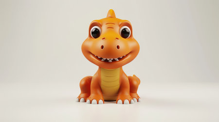 Front view of a happy cute dinosaur toy, 3D illustration in cartoon style, on a white background, bright and cheerfulの素材