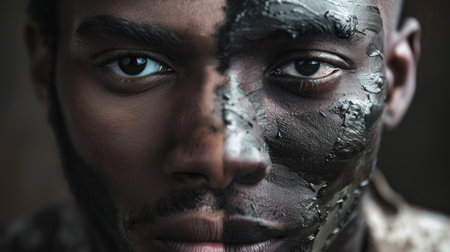 Soldiers of different races, close-up, emphasizing unity and diversity, white and black faces side by sideの素材