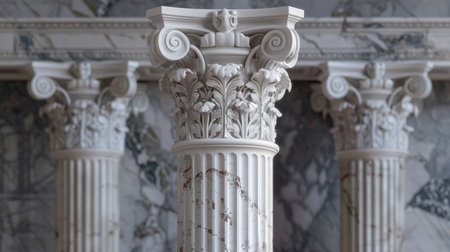 3D Greek column pillar in white marble, set against an ancient Rome background, ideal for classic architecture displaysの素材