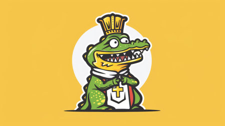 Whimsical crocodile pope logo, cartoon style, colorful and playful caricature, perfect for lighthearted brandingの素材