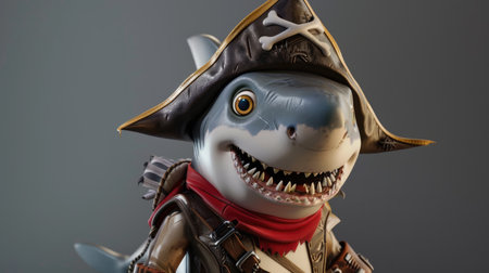 Charming 3D shark in pirate costume, perfect for cute and fun projects.の素材