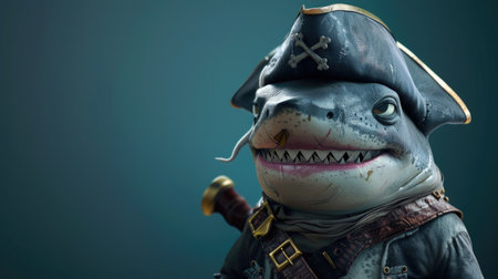 Whimsical 3D shark dressed as a pirate, ideal for playful and creative designs.の素材