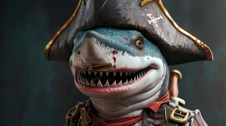 Charming 3D shark in pirate costume, perfect for cute and fun projects.の素材