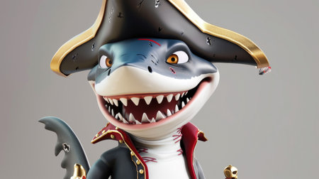 Fun 3D pirate shark character, perfect for cute and adventurous illustrations.の素材