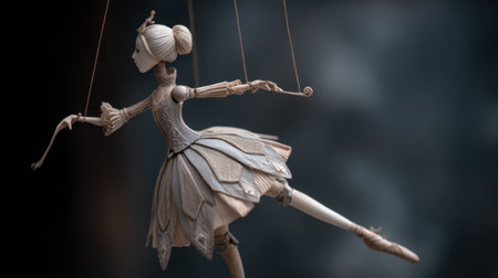Explore the beauty of an exquisite wooden ballerina figurine, showcasing intricate craftsmanship and elegance in its design, perfect for art and culture themes.の素材
