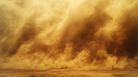 Intense dust cloud rising from the ground, resembling a sandstorm in the desert, dynamic movement of particles creating a realistic effectの素材