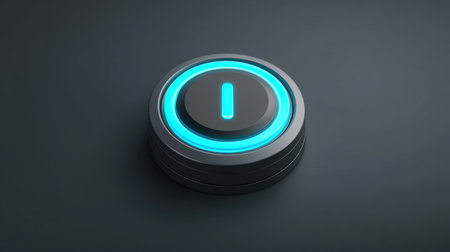 A modern power button with a glowing effect on a sleek surface, representing advanced technology and innovation. Ideal for digital and tech-themed projects.の素材